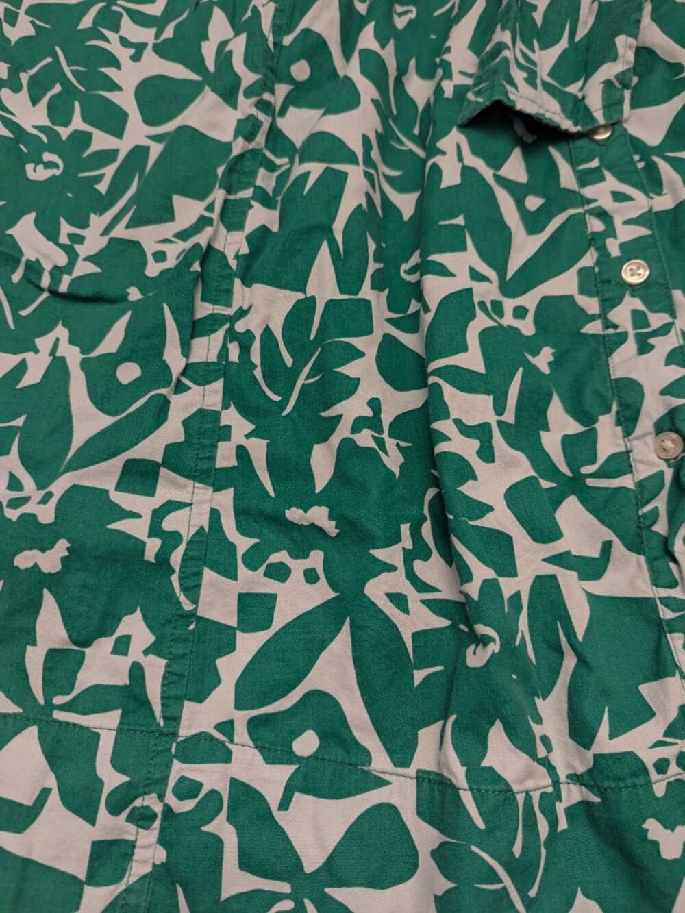 Chic Green and White Tropical Print POCKETS Safari Look Dress Free Assembly XL - Picture 8 of 10